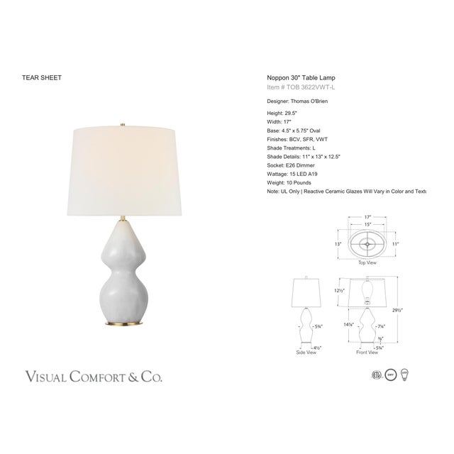 Thomas O'Brien by Visual Comfort Signature Noppon 30" Table Lamp in Veiled White with Linen Shade Designer: Thomas O'Brien...