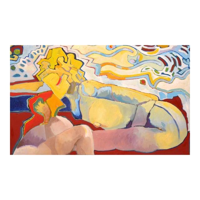 Leaning Forward, Contemporary Figurative Abstract With Primary Colors by Michael Eggleston For Sale