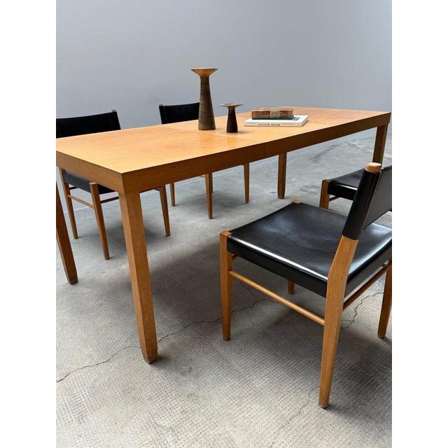 Hellerau Extendable Dining Table and Chairs in Oak and Saddle Leather by Helmut Magg for Deutsche Werkstätten, 1950s, Set of 5 For Sale - Image 13 of 18