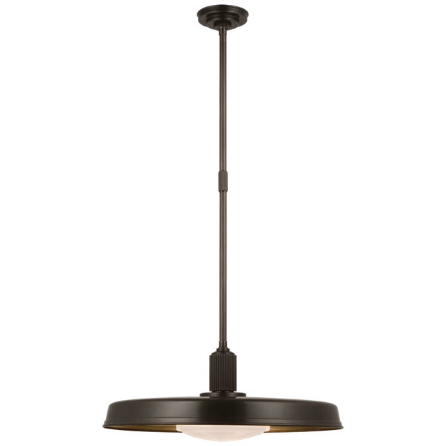 Chapman & Myers for Visual Comfort Signature Ruhlmann 24" Factory Pendant in Bronze with White Glass & Brass Interior For Sale