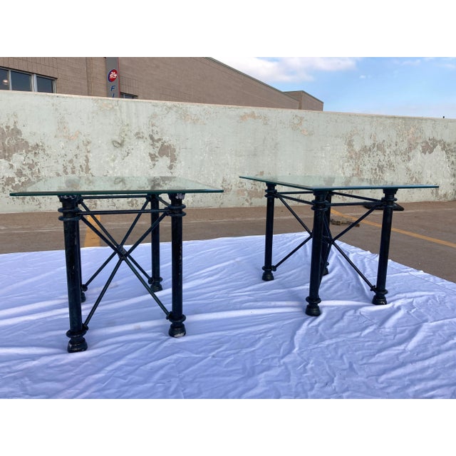 1980s Modern Wrought Iron Rectangular Base Beveled Glass Top Side Tables - a Pair For Sale In Denver - Image 6 of 13