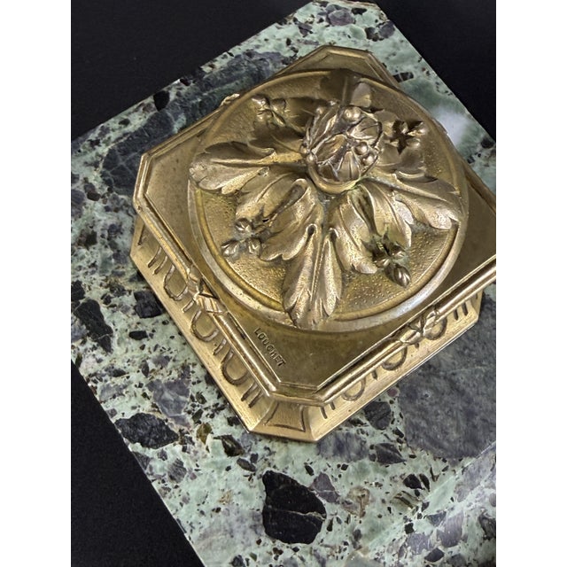 Art Nouveau French Gilt Bronze and Marble Inkwell by Louchet, Paris, 1900 For Sale - Image 6 of 13