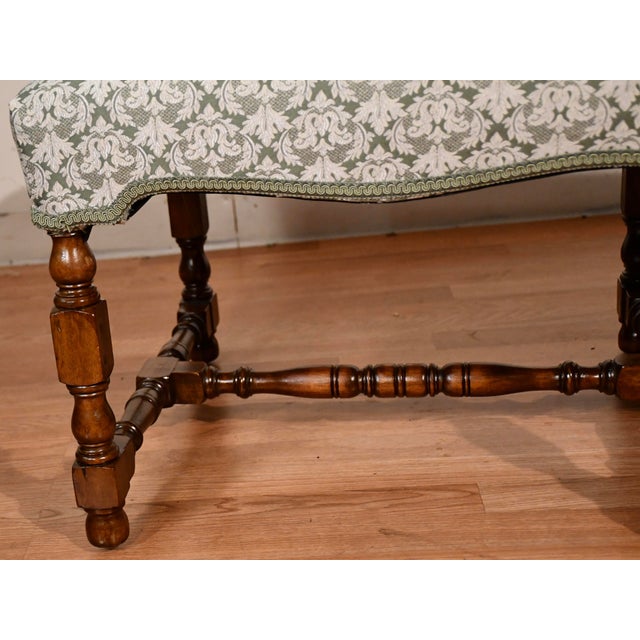 1900s Antique Jacobian Revival Walnut Turned Legs Window Bench / New Upholstery For Sale - Image 6 of 13