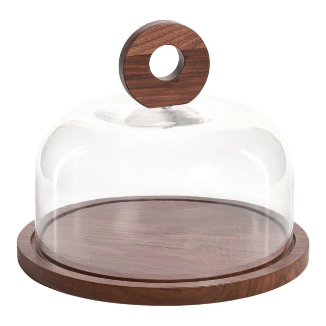 Brea Walnut Wood Cheese Board with Glass Cloche For Sale