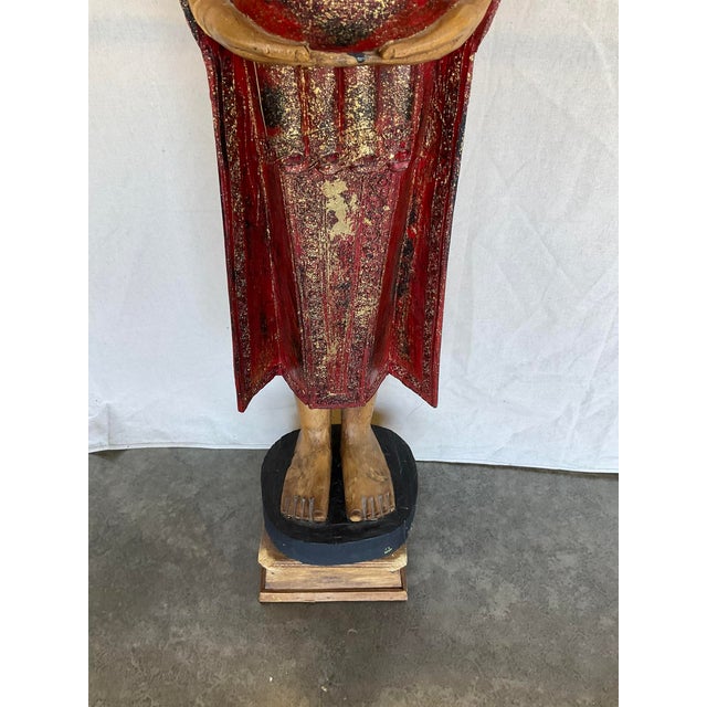 Asian Vintage Buddha Buddhist Carved Wood Burmese Thai Monk Statue For Sale - Image 3 of 11