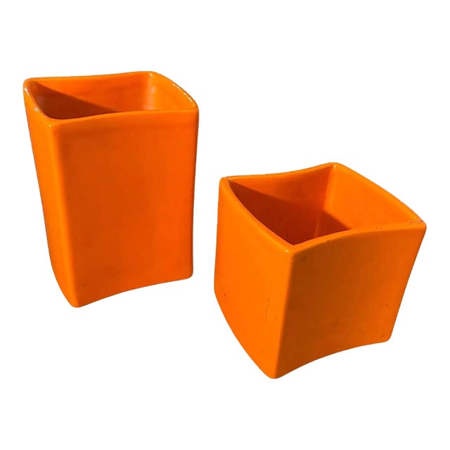 C. 1970 Two Modern Orange Ceramic Vases by Franco Bettonica for Gabbianelli For Sale