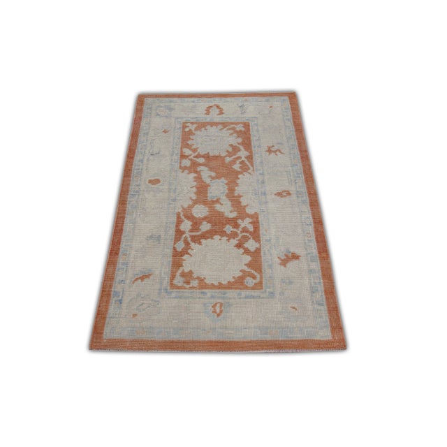 Early 21st Century Red & Blue Handwoven Turkish Oushak Rug 2'9" X 4'7" For Sale - Image 5 of 6