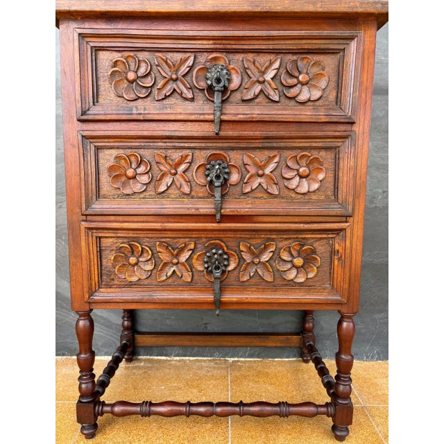 1930s Spanish Renaissance Revival Chest of Drawers With Carved Floral Fronts, 1930 For Sale - Image 5 of 9