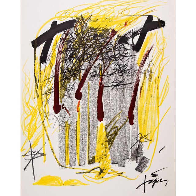 Antoni tapies (1923-2012) abstract composition in yellow original color lithograph poster signed in the plate on poster...