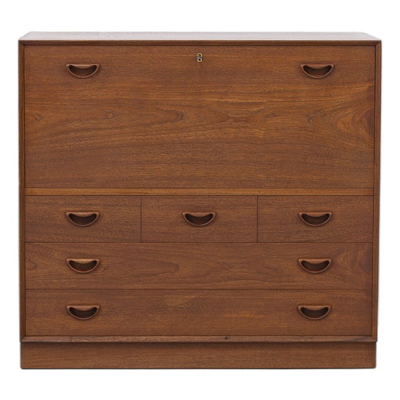 Vintage Danish Teak Secretaire by Hvidt and Mølgaard-Nielsen for Søborg Møbelfabrik, 1960s For Sale
