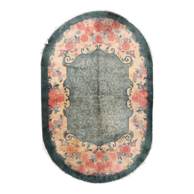 1920s Handmade Antique Art Deco Chinese Rug 5' X 7.10' For Sale