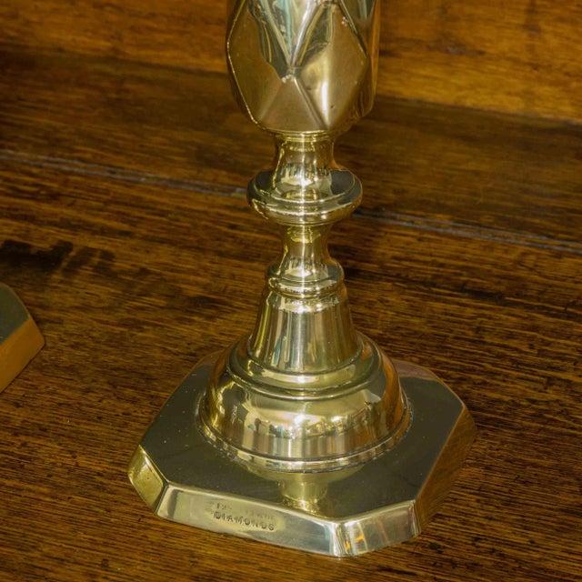 Metal Victorian Queen of Diamond Brass Candlesticks, 1890s, Set of 2 For Sale - Image 7 of 11