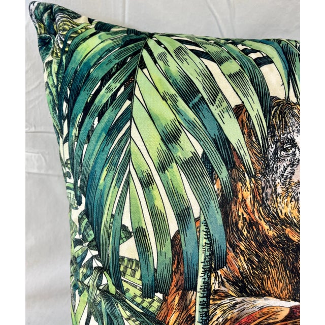 20" Square Decorative Throw Pillow Decorated With a Mother Orangutan/Ape & Baby Resting Among Lush Green Jungle Foliage - Made in the U K For Sale - Image 4 of 12