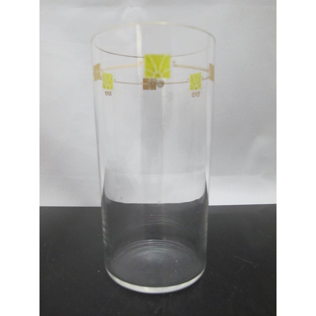 Mid 20th Century Mid 20th Century MCM Mid Century Modern Gold & Green Enamel Crystal Water Tumbler Glass Pair For Sale - Image 5 of 6