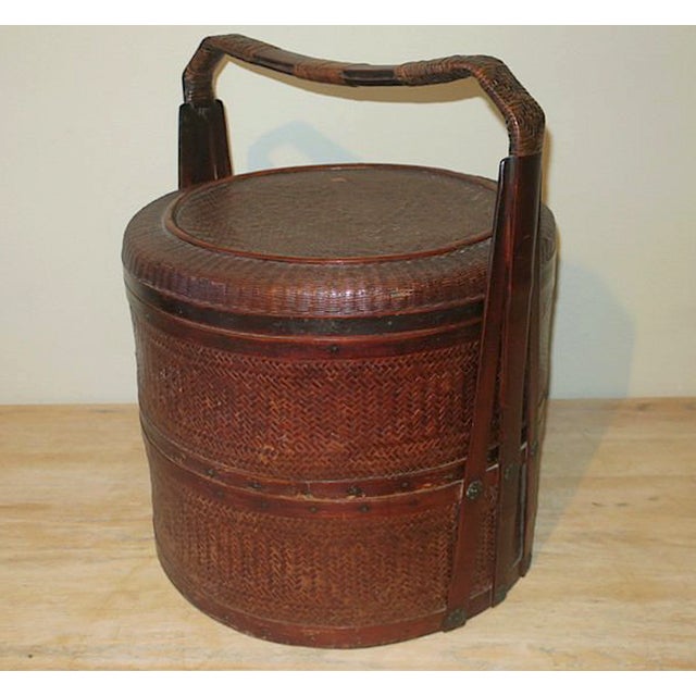 Antique Basket in Wood and Rattan with Three Sections, 1900 For Sale - Image 11 of 11