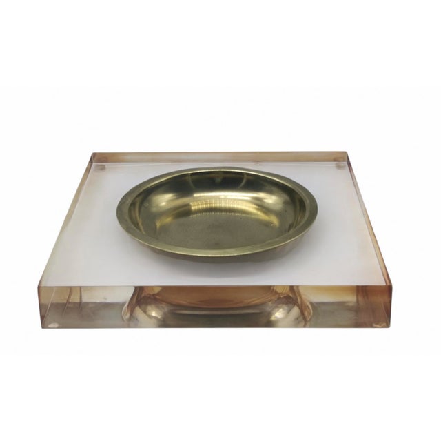 Metal Square Acrylic Glass and Brass Coin Tray, 1970s For Sale - Image 7 of 7