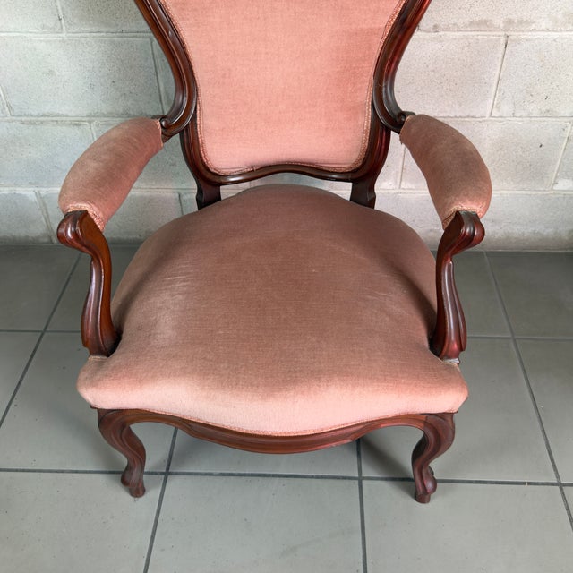 Wood Antique Louis XV Armchair, Upholstered Fabric, Carved Wood, 20th Century For Sale - Image 7 of 11