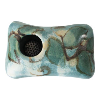 Vintage Ikebana Pillow Shaped Footed Pottery Vase For Sale