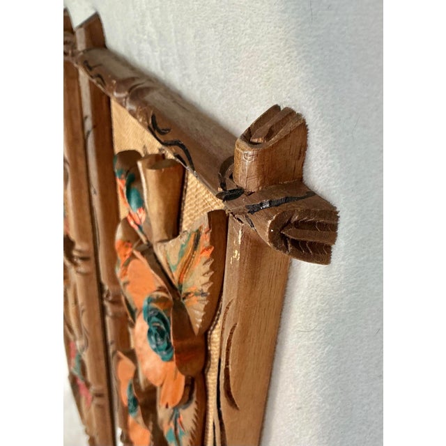 Pair Mid Century Carved Wood Flower Art Wall Hanging Plaques, Tiki Bar Tropical Exotic Decor Circa 50s 60s For Sale - Image 10 of 12