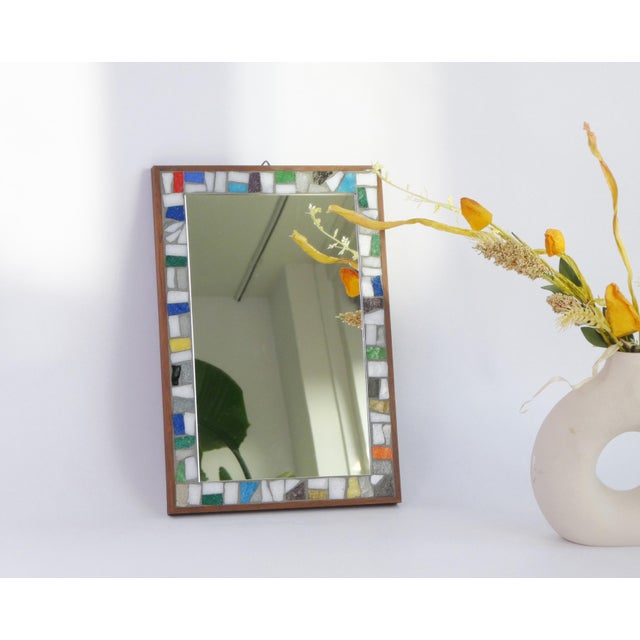 Mid-Century Modern Mid-Century Dutch Mirror with Mosaic Tiles, Branded Wooden Wall Mirror with Colourful Frame, 1960s For Sale - Image 3 of 10