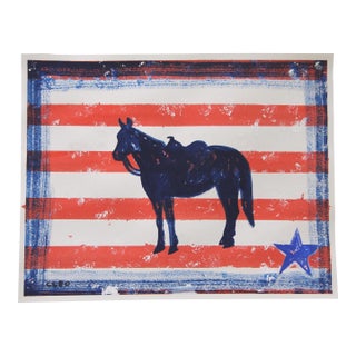 Horse Wesstern Americana Pop Art Folk Art Minimalism Red White Blue Original Painting Cleo Plowden For Sale
