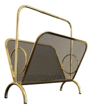 Magazine Rack in Brass and Black Lacquered Metal, Italy, 1970s