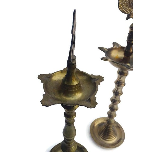 Vintage Indian Brass Alter Deepak Incense Burners Oil Lamps Pair