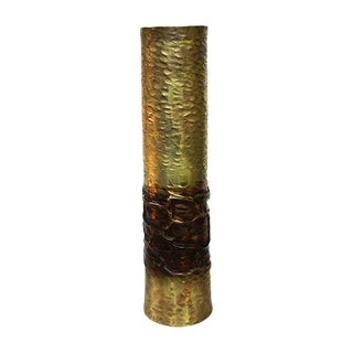 Mid-Century Chiseled Brass and Silver Vase by Mario Pinton for Ateliers des Orfevres For Sale