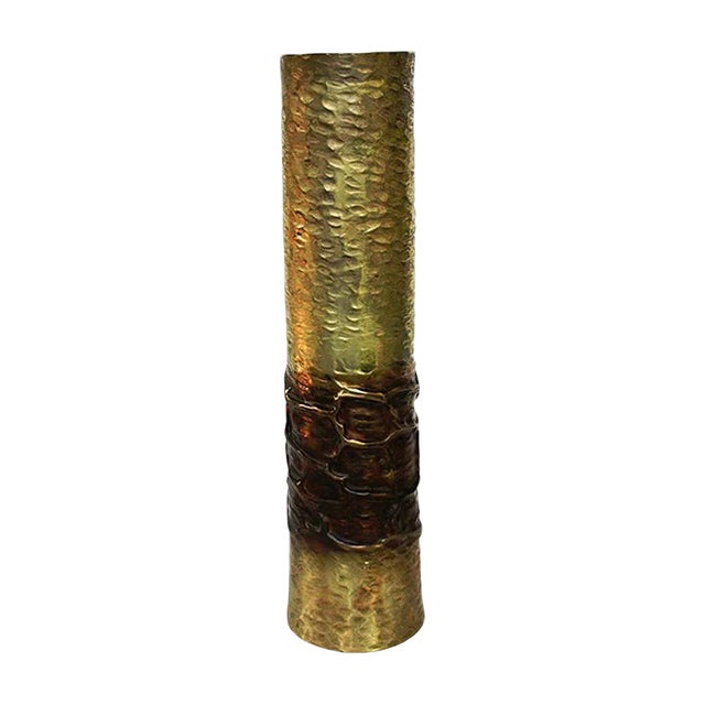 Mid-Century Chiseled Brass and Silver Vase by Mario Pinton for Ateliers des Orfevres For Sale