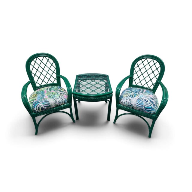 Mid-Century Modern Green Rattan Side Table For Sale - Image 3 of 6