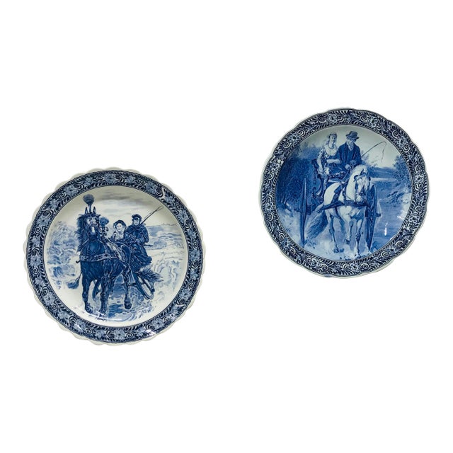 Late 20th Century Delft Blue and White Platters - Set of 2 For Sale