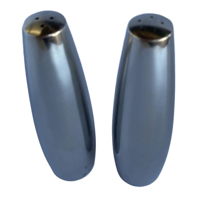 Vintage Danish Ihq Denmark Stainless Steel Salt & Pepper Set- a Pair For Sale