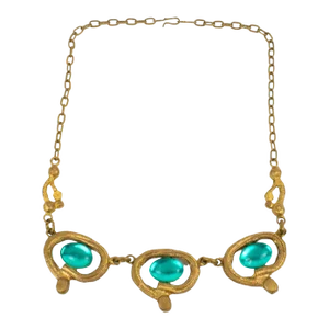Henry Perichon Gilded Bronze Choker Necklace with Turquoise Blue Cabochons