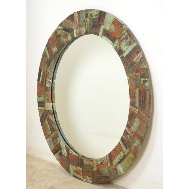 Traditional Handcrafted 32.75 in Round Copper Collage Art Wall Mirror For Sale - Image 3 of 7