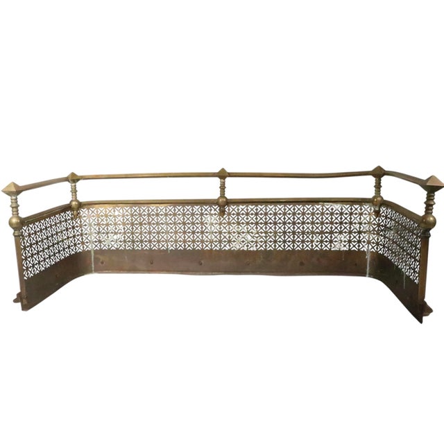 Antique Victorian Brass Fireplace Fender For Sale - Image 4 of 12