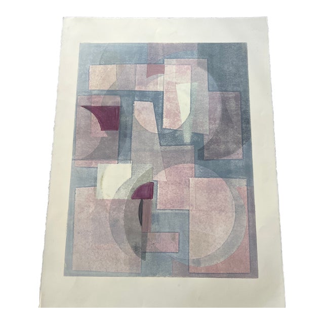 Original Signed 2025 Mixed Media Pastel and Geometric Monotype Artwork, Unframed 18 X 24 For Sale