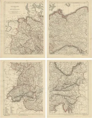 Antique Maps of Germany and Switzerland by Lowry, 1852, Set of 4