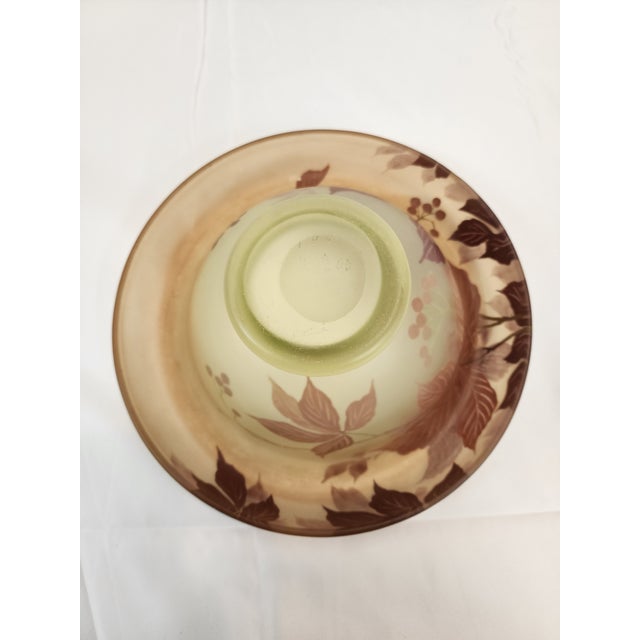 Glass 1940s Gorgeous Vaseline Tiffen Hand Painted Glass Bowl For Sale - Image 7 of 8