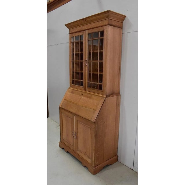 Vintage English Solid Blond Oak Wall Unit For Sale - Image 3 of 18