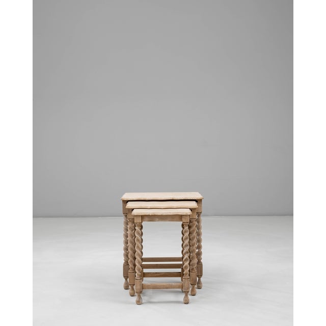 20th Century French Oak Nesting Tables With Barley Twist Legs - Set of 3 For Sale - Image 17 of 18