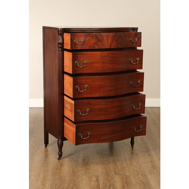 Traditional 1940's Vintage Regency Style Mahogany Tall Chest For Sale - Image 3 of 18