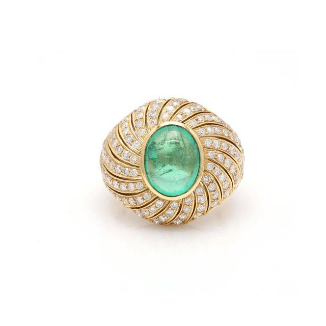 This is part of Chairish’s Fine Jewelry assortment. Emerald Cocktail Ring in 18K Gold with Diamonds which perfectly goes...