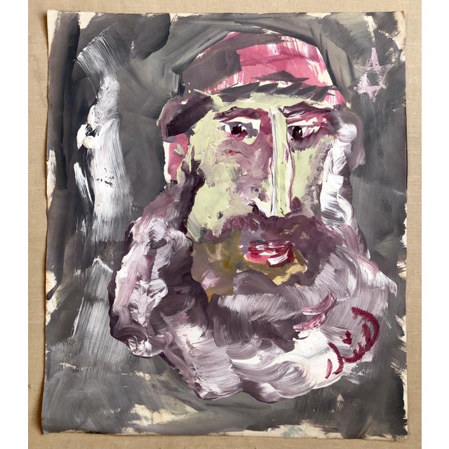 Outsider Folk Art Expressionist Rabbi Israeli Painting Signed Hebrew Jewish Star For Sale In Miami - Image 6 of 6