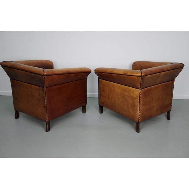 1970s Vintage Dutch Cognac Leather Club Chairs, 1970s, Set of 2 For Sale - Image 5 of 18