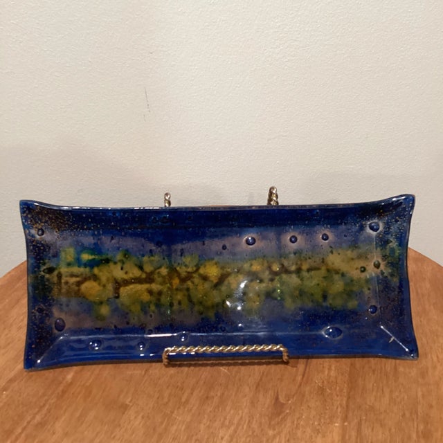 Modern Early 21st Century Modern Handmade Blue Fused Glass Tray For Sale - Image 3 of 9