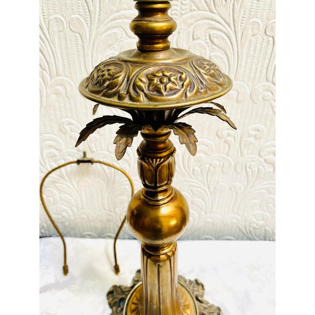 Vintage Mid Century Hollywood Regency Bronzed Palm Tree Lamp For Sale - Image 10 of 13