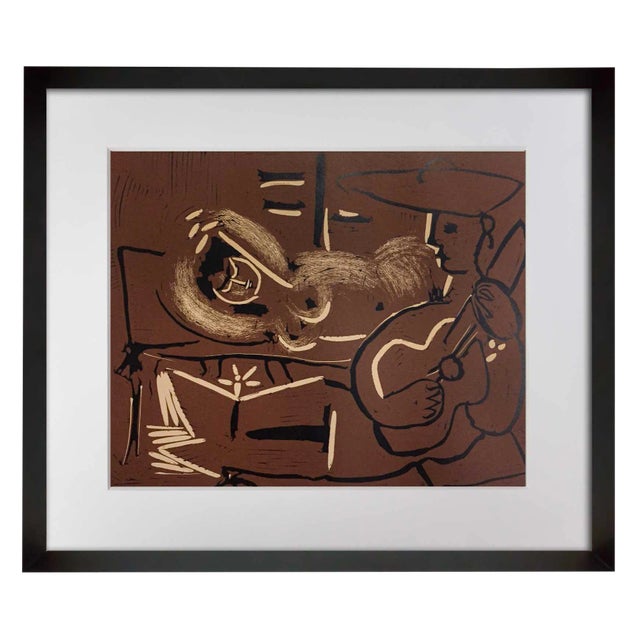 Pablo Picasso Linogravure Ltd Ed. "Femme Couchee Et Guitariste" W/Framing For Sale