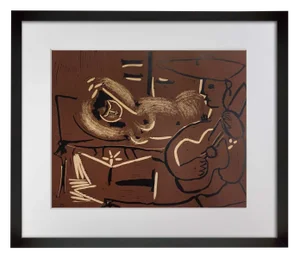 Pablo Picasso Linogravure Ltd Ed. "Femme Couchee Et Guitariste" W/Framing