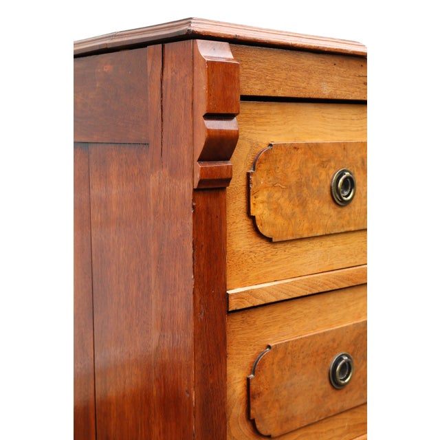 Brown Late 19th-Century Victorian Burl-Wood, Oak & Marble Washstand Chest, C. 1890 For Sale - Image 8 of 18