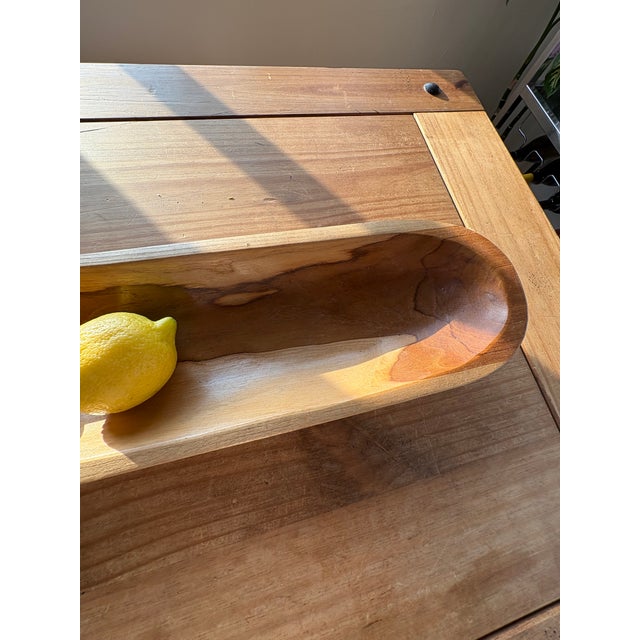 Contemporary Late 20th Century Hand-Carved Extra Long Wooden Dough Bowl For Sale - Image 3 of 8